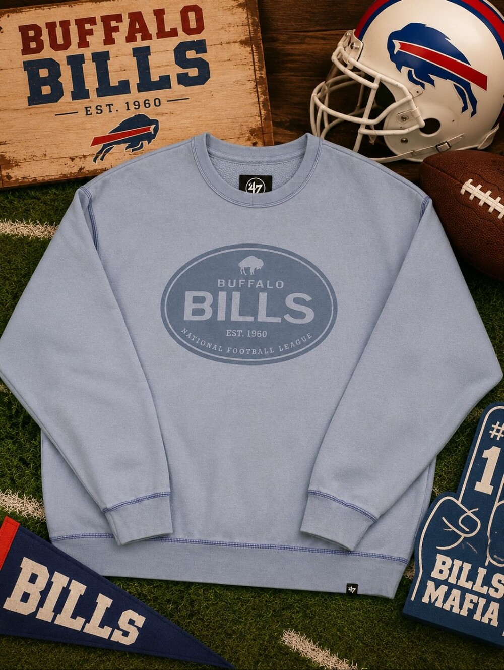 '47 Brand Buffalo Bills Oversized Sweatshirt Medium Blue NFL Crewneck